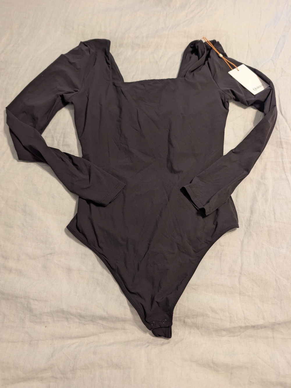 NWT Quince Second Skin Square Neck Long Sleeve Bodysuit Black Medium